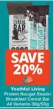Checkers Youthful Living Protein Nougat Snack/ Breakfast Cereal Bar offer