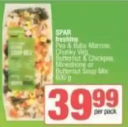 KwikSpar SPAR freshline Pea & Baby Marrow Chunky Veg Butternut & Chickpea Minestrone or Butternut Soup Mix offer