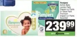 KwikSpar Pampers Active Baby Jumbo Pack Diapers or Pants Assorted offer