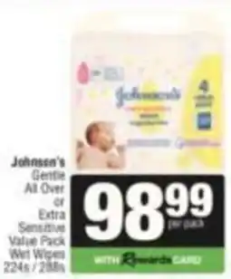 SuperSpar Johnson's Gentle All Over or Extra Sensitive Value Pack Wet Wipes offer