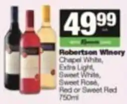 SuperSpar Robertson Winery Chapel Whites, Extra Light, Sweet White, Sweet Rose, Red or Sweet Red offer