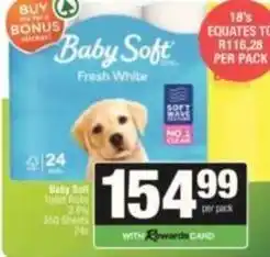 SuperSpar Baby soft - fresh white toilet rolls 2 ply 350 sheets offer