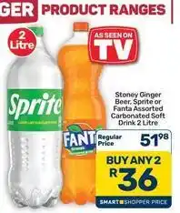 Pick n Pay Hypermarket Sprite - stoney ginger beer, or fanta assorted carbonated soft drink offer