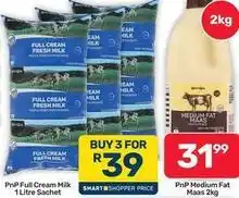 Pick n Pay Hypermarket Full cream milk 1 litre sachet offer