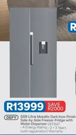 OK Furniture DEFY 559 Litre Metallic Dark Inox-Finish Side-by-Side Freezer-Fridge with Water Dispenser DFF647 offer