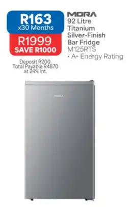 OK Furniture MORA 92 Litre Titanium Silver-Finish Bar Fridge offer