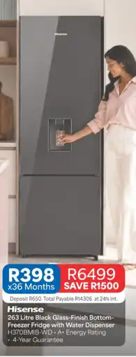 OK Furniture Hisense Black Glass-Finish Bottom-Freezer Fridge with Water Dispenser offer