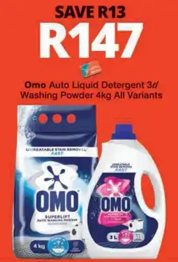 Checkers Hyper Omo Auto Liquid Detergent 3d/ Washing Powder 4kg offer