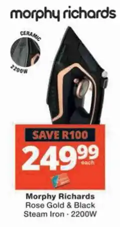 Checkers Hyper Morphy Richards Rose Gold & Black Steam Iron offer