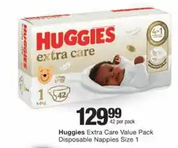 Checkers Huggies Extra Care Value Pack Disposable Nappies Size 1 offer