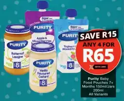 Checkers Purity Baby Food Pouches 7+ Months offer
