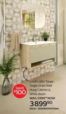 CTM Linah Latte Taupe Single Draw Wall Hung Cabinet & White Basin offer