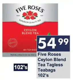 President Hyper Five Roses Ceylon Blend Tea Tagless Teabags offer