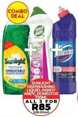 1UP Sunlight Dishwashing Liquid, Handy Andy, Domestos offer
