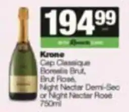 KwikSpar Krone Cap Classique Bonvill Brut, Brut Rose, Night Nectar Demi-Sec or Night Nectar Rose offer