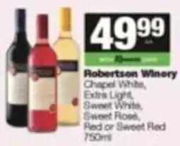 KwikSpar Robertson Winery Chapel Whites, Extra Light, Sweet White, Sweet Rose, Red or Sweet Red offer