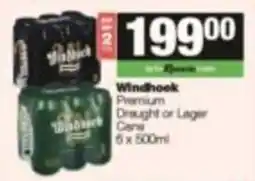 KwikSpar Windhoek Premium Draught or Lager Cans offer