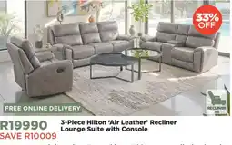 House & Home 3-Piece Hilton 'Air Leather' Recliner Lounge Suite with Console offer