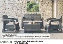 House & Home 4-Piece Tyler Rattan Patio Suite with Seat Pads offer