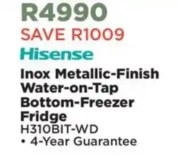 House & Home Hisense Inox Metallic-Finish Water-on-Tap Bottom-Freezer Fridge offer