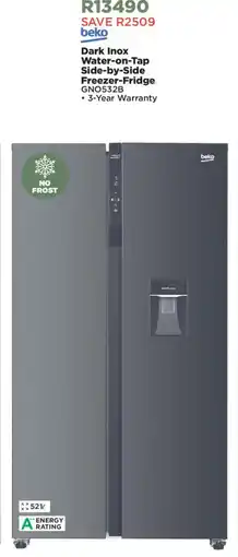 House & Home Beko Dark Inox Water-on-Tap Side-by-Side Freezer-Fridge offer