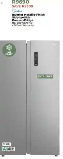 House & Home Midea Inverter Metallic-Finish Side-by-Side Freezer-Fridge offer