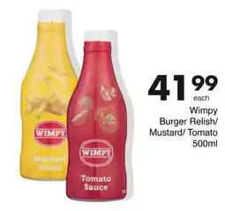 Save Wimpy Burger Relish/ Mustard/ Tomato offer