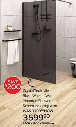 CTM Crystal Tech Nile Black Walk-In Wall Mounted Shower Screen Including Arm offer