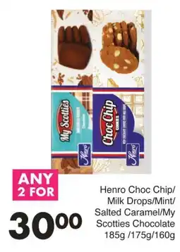 Save Henro Choc Chip/ Milk Drops/Mint/ Salted Caramel/My Scotties Chocolate offer