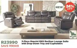 House & Home Mancini MKII Recliner Lounge Suite with Drop-Down Tray and Cupholders offer