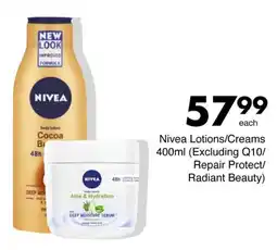 Save Nivea Lotions/Creams (Excluding Q10/ Radiant Beauty) offer