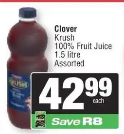 Spar CLOVER Krush 100% Fruit Juice offer