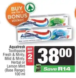 Spar AQUAFRESH TOOTHPASTE offer
