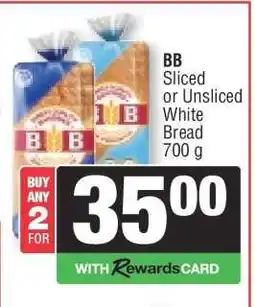 Spar BB Sliced or Unsliced White Bread offer