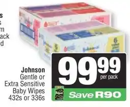 Spar Johnson Gentle or Extra Sensitive Baby Wipes offer