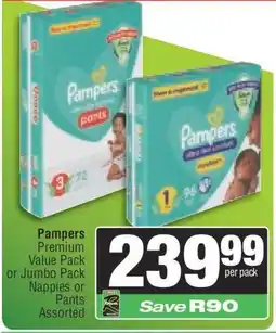 Spar Pampers Premium Value Pack or Jumbo Pack Nappies or Pants Assorted offer