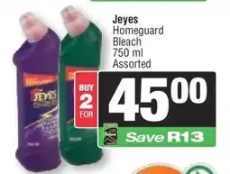 Spar Jeyes Homeguard Bleach 750 ml Assorted offer