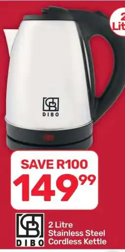 Pick n Pay Hypermarket DIBO 2 Litre Stainless Steel Cordless Kettle offer