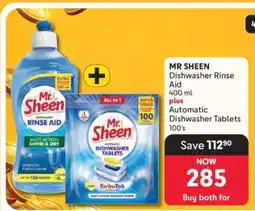 Makro MR SHEEN Dishwasher Rinse Aid 400 ml plus Automatic Dishwasher Tablets 100's offer