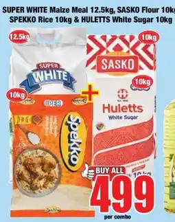 Boxer SUPER WHITE Maize Meal, SASKO Flour, SPEKKO Rice & HULETTS White Sugar offer