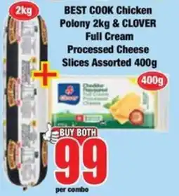 Boxer BEST COOK Chicken Polony & CLOVER Full Cream Processed Cheese Slices Assorted offer