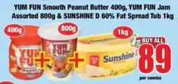 Boxer YUM FUN Smooth Peanut Butter & YUM FUN Jam Assorted & SUNSHINE D 60% Fat Spread offer