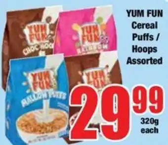 Boxer YUM FUN Cereal Puffs / Hoops Assorted offer