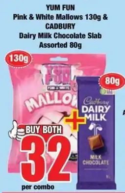 Boxer YUM FUN Pink & White Mallows & CADBURY Dairy Milk Chocolate Slab Assorted offer