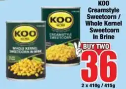 Boxer KOO Creamstyle Sweetcorn / Whole Kernel Sweetcorn In Brine offer