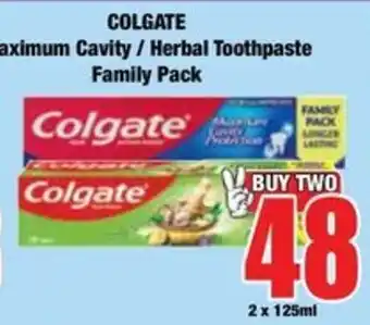 Boxer Colgate Maximum Cavity / Herbal Toothpaste Family Pack offer
