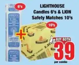 Boxer Lighthouse Candles 6's & Lion Safety Matches 10's offer