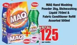 Boxer MAQ Hand Washing Powder 2kg, Dishwashing Liquid 750ml & Fabric Conditioner Refill Assorted offer