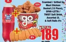 Boxer Spar - meal chicken bucket (15 piece), soft drink assorted 2l & soft rolls 8's offer