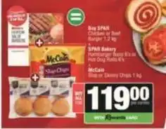 SuperSpar Spar - chicken or beef burger, hamburger buns, hot dog rolls, slap or skinny chips offer